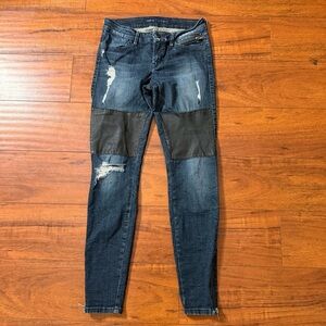 Guess Blue Skinny Jeans with Black Patches Sz 27